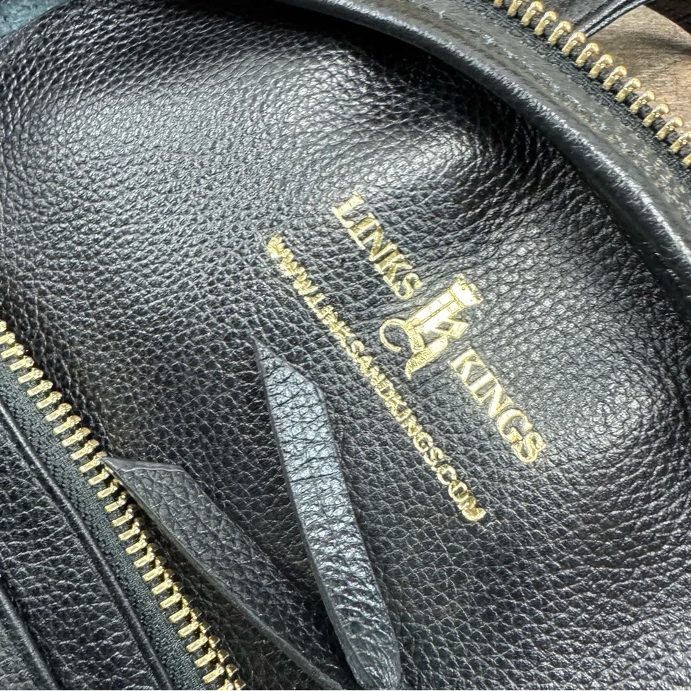 Classic Black Leather Backpack with Gold Hardware